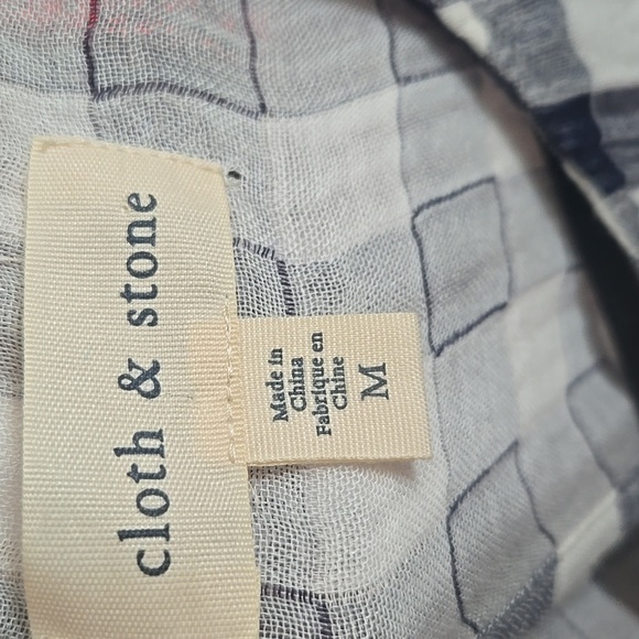 Cloth & Stone Anthropologie Navy and White Gingham Sleeveless Blouse - Picture 7 of 15